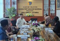 Wakil Bupati Boltim Argo V. Sumaiku didampingi Sekda M. Iksan Pangalima saat melakukan kunjungan kerja ke Kantor Wilayah BPN Sulut, Jumat (10/10/2025).